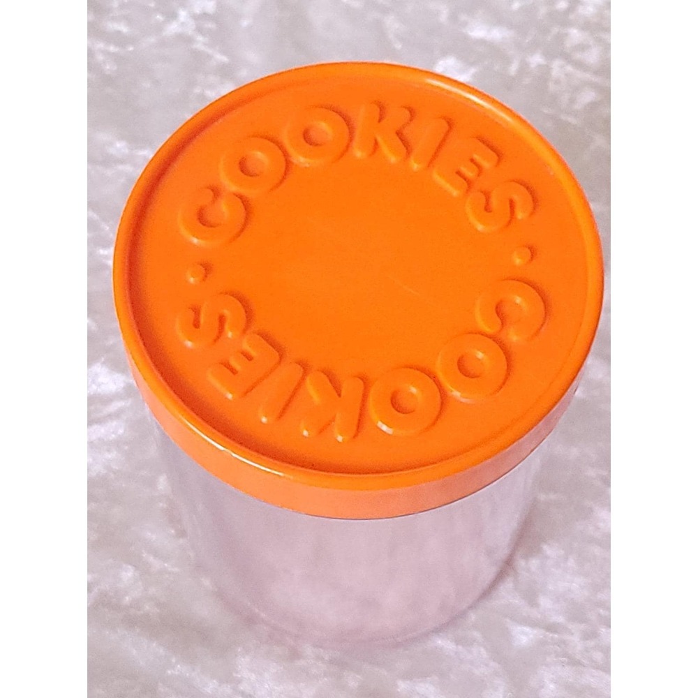 Vrg 1989 Wilton Cookies Canister jar Orange Lid Clear Plastic Jar retro - Picture 2 of 7